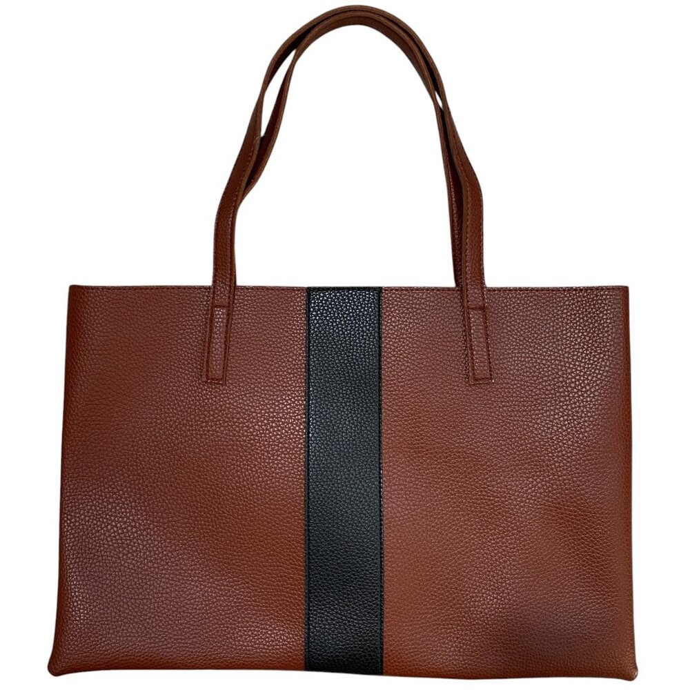 Vince Camuto Luck Vegan Leather Tote Brown Black Shoulder Bag Office School